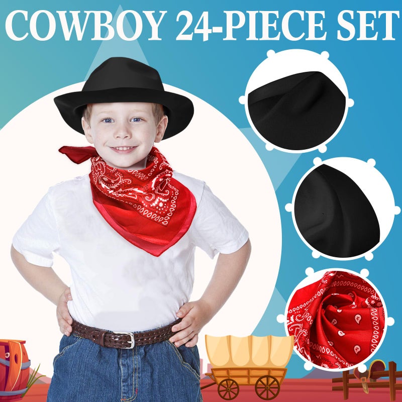 Haysandy 24 Pieces Western Cowboy Hat Set  Felt Cowboy Themed Party Hats With Paisley Bandanas For Kids Costume Party(Brown  Red  Black  Pink) - Image 4