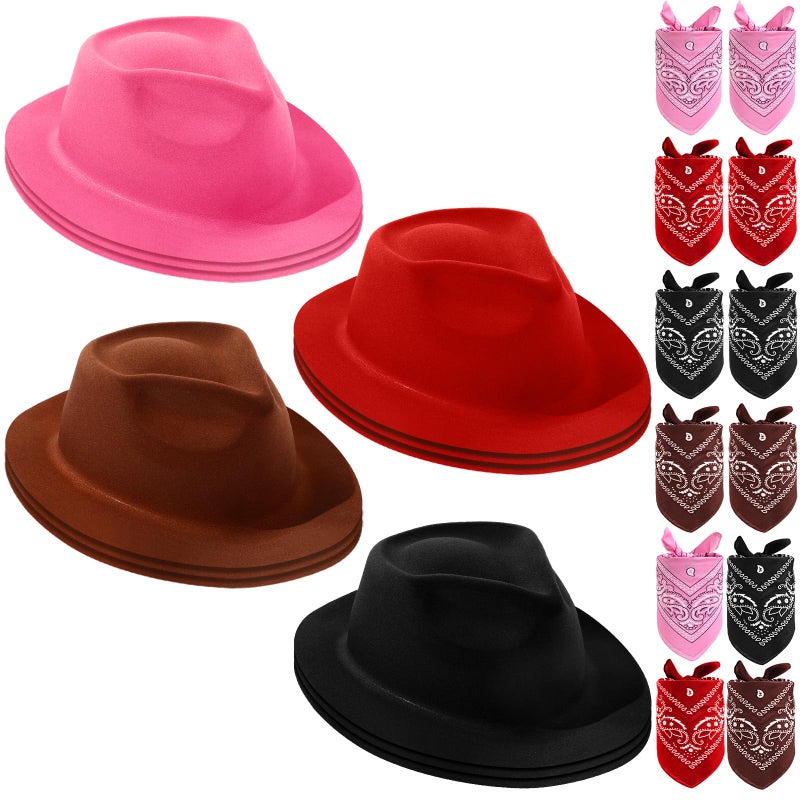 Haysandy 24 Pieces Western Cowboy Hat Set  Felt Cowboy Themed Party Hats With Paisley Bandanas For Kids Costume Party(Brown  Red  Black  Pink) - Image 1