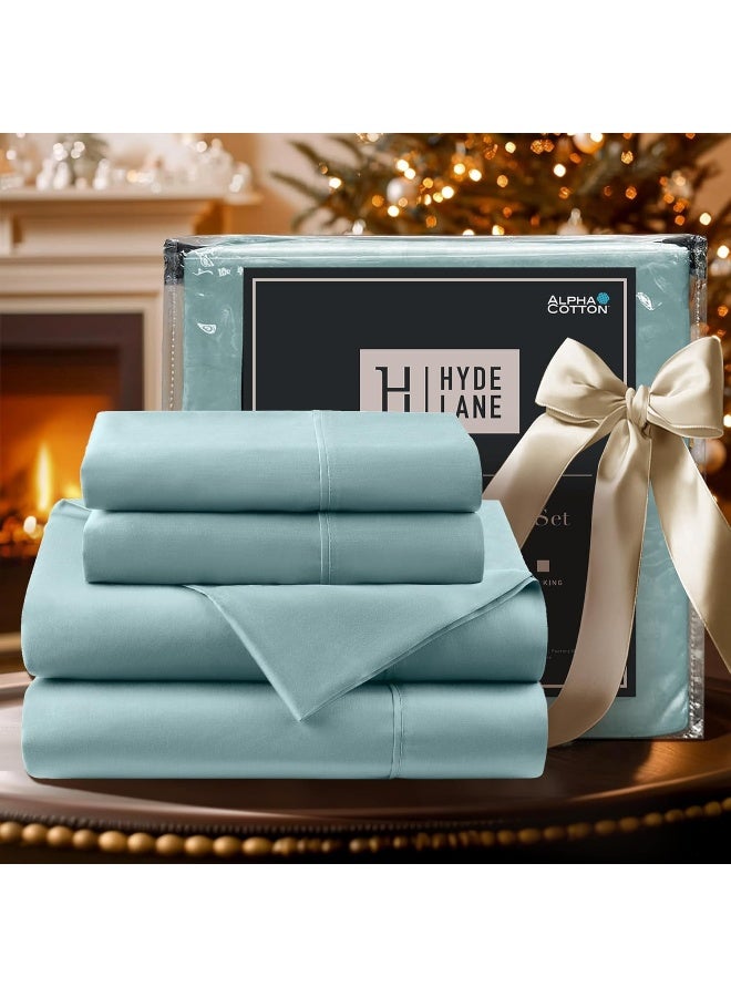 Hyde Lane 900 Thread Count King Size Bed Sheets, Cotton Rich Sheet Set Sateen Weave - 16 inches deep Pocket, Extra Soft 4Pc Sheets Breathable & Cooling (King, Aqua Blue) - Image 1