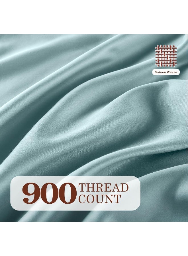 Hyde Lane 900 Thread Count King Size Bed Sheets, Cotton Rich Sheet Set Sateen Weave - 16 inches deep Pocket, Extra Soft 4Pc Sheets Breathable & Cooling (King, Aqua Blue) - Image 2