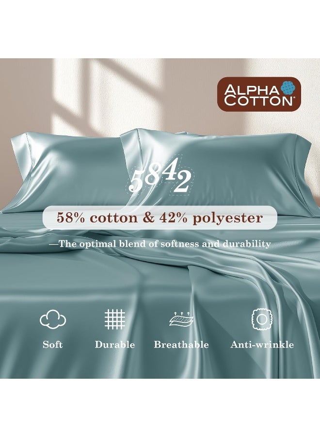 Hyde Lane 900 Thread Count King Size Bed Sheets, Cotton Rich Sheet Set Sateen Weave - 16 inches deep Pocket, Extra Soft 4Pc Sheets Breathable & Cooling (King, Aqua Blue) - Image 3
