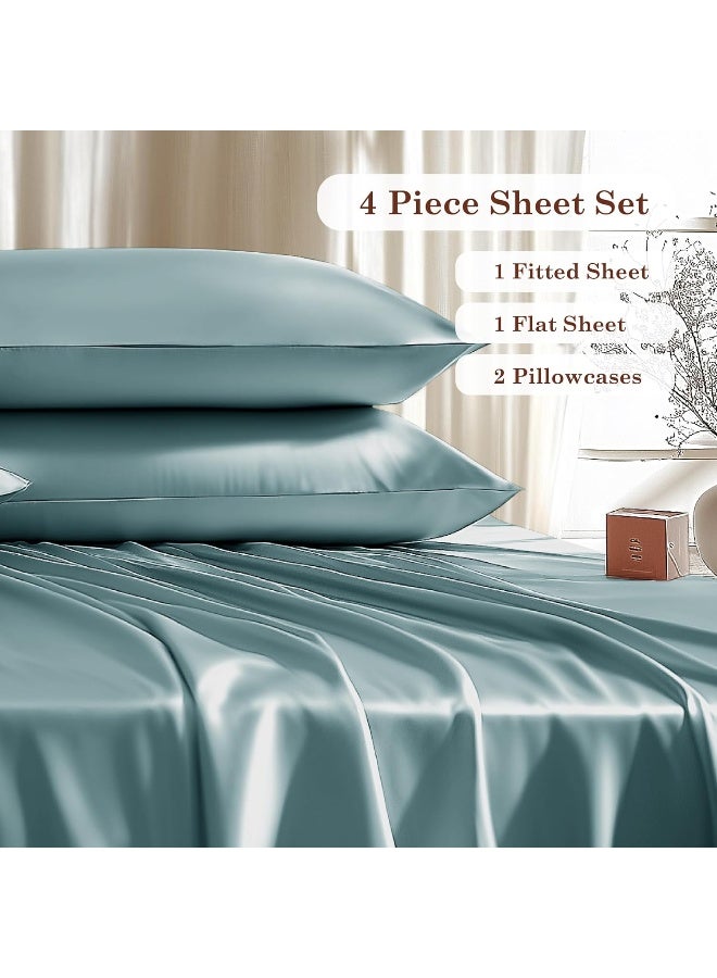 Hyde Lane 900 Thread Count King Size Bed Sheets, Cotton Rich Sheet Set Sateen Weave - 16 inches deep Pocket, Extra Soft 4Pc Sheets Breathable & Cooling (King, Aqua Blue) - Image 5