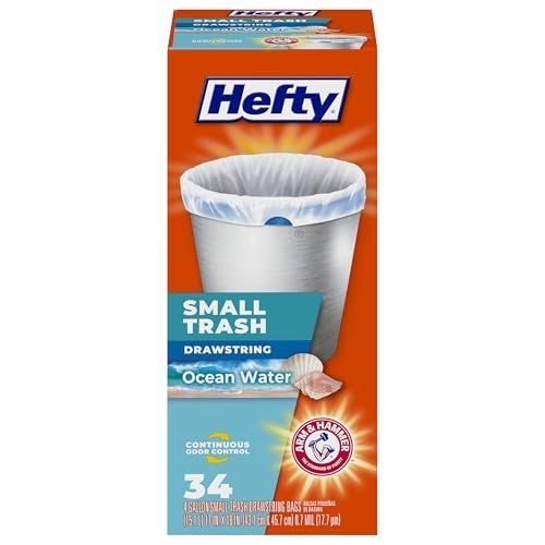 Hefty Small Trash Bags, Ocean Water Scent, 4 Gallon, 34 Count - Image 1