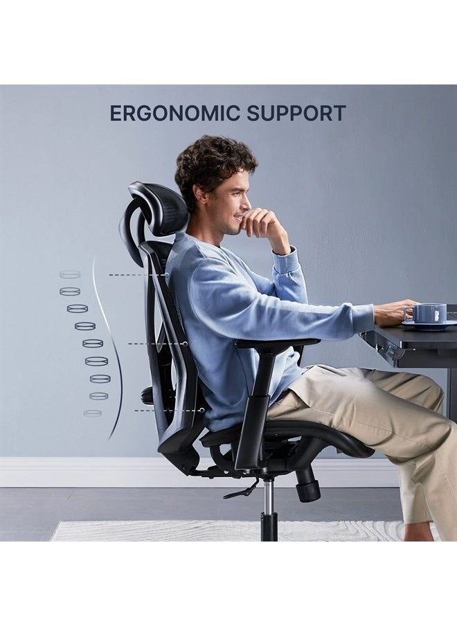 Office Chair, Ergonomic Mesh Office Chair, Computer Chair with 2-Way Adjustable Lumbar Support, Headrest and Armrest, High Back Desk Chair with Tilt Lock Function
