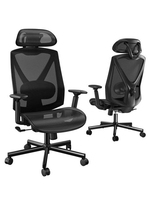 Office Chair, Ergonomic Mesh Office Chair, Computer Chair with 2-Way Adjustable Lumbar Support, Headrest and Armrest, High Back Desk Chair with Tilt Lock Function