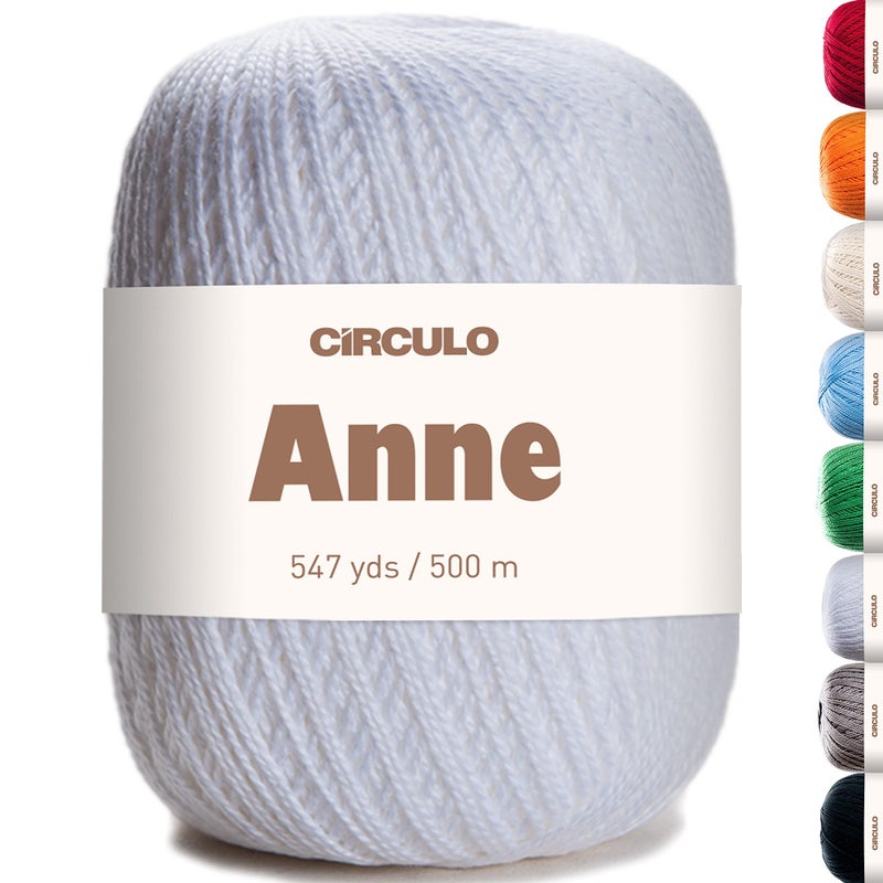 CIRCULO Anne Yarn for Crocheting Knitting 100 Mercerized Brazilian Virgin Cotton Soft Fingering Weight 547 Yds 519 Oz Color 8001 White