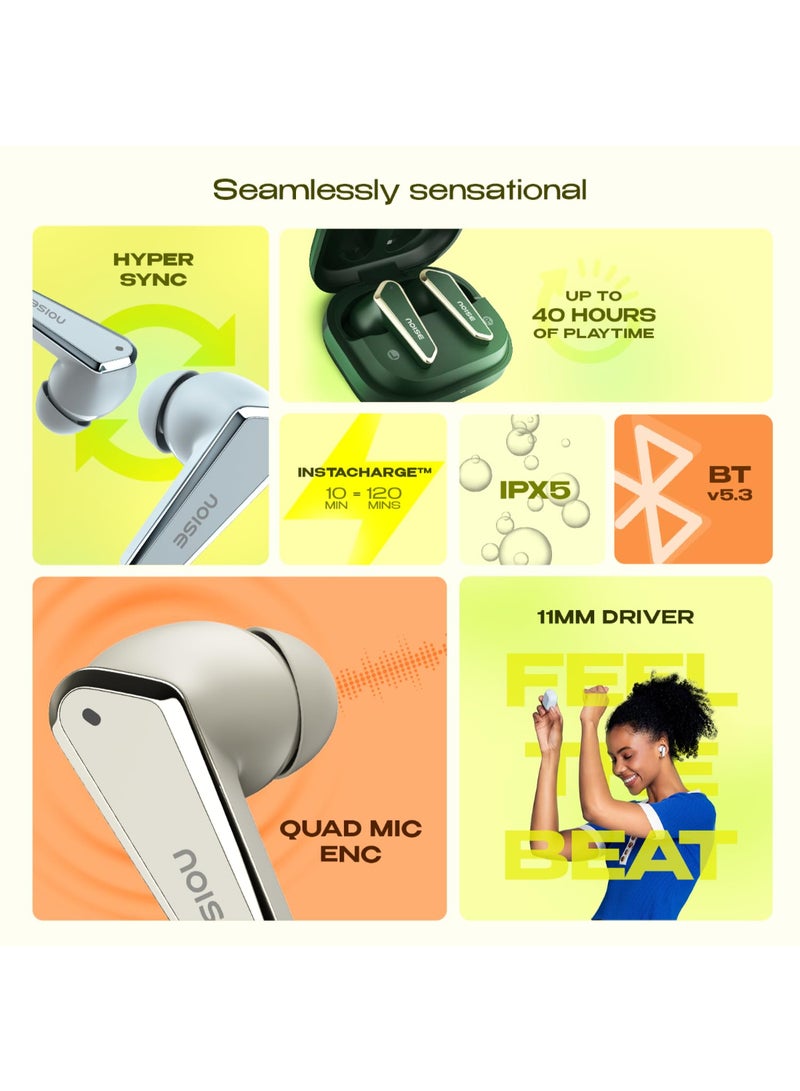 Noise Buds N1 | TWS Earbuds with 40H Playtime | Quad Mic ENC | 40ms Low Latency | Instacharge | Chrome Finish | BT v5.3 - Beige - Image 2