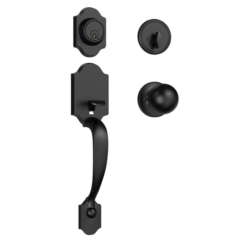 Estmoon Front Door Lock Set Matte Black Exterior Door Handle, Deadbolt Lock with Interior Door Knob for Entry Doors, Front Door Handle and Single Cylinder Deadbolt Reversible for Left &Right Hand Door - Image 1