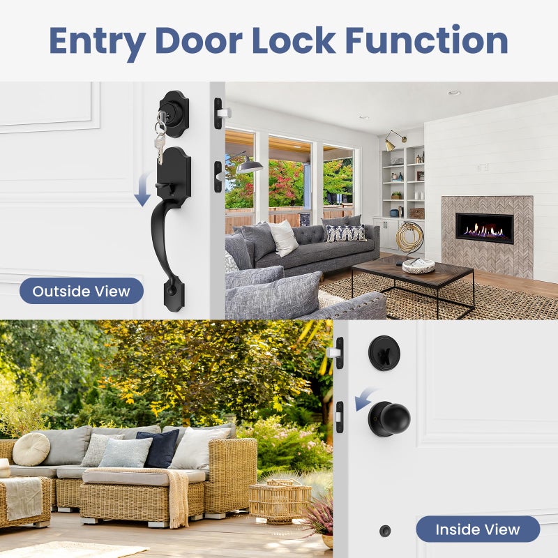 Estmoon Front Door Lock Set Matte Black Exterior Door Handle, Deadbolt Lock with Interior Door Knob for Entry Doors, Front Door Handle and Single Cylinder Deadbolt Reversible for Left &Right Hand Door - Image 3