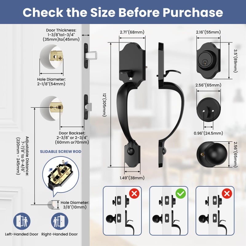 Estmoon Front Door Lock Set Matte Black Exterior Door Handle, Deadbolt Lock with Interior Door Knob for Entry Doors, Front Door Handle and Single Cylinder Deadbolt Reversible for Left &Right Hand Door - Image 5