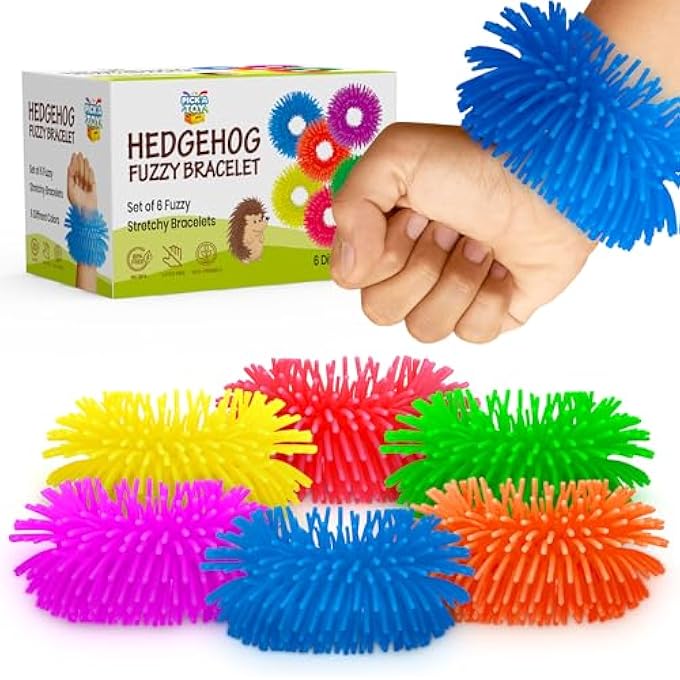 Pick A Toy Fidget Bracelet Vibrant Squishy Fuzzy 6-Pack of Flexible Wearable Jewelry, Sensory Rings s for Kids - Stretchy Silicone Bands with Textured - Image 1