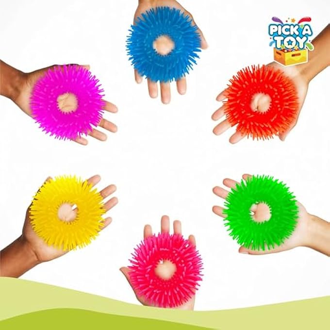 Pick A Toy Fidget Bracelet Vibrant Squishy Fuzzy 6-Pack of Flexible Wearable Jewelry, Sensory Rings s for Kids - Stretchy Silicone Bands with Textured - Image 3