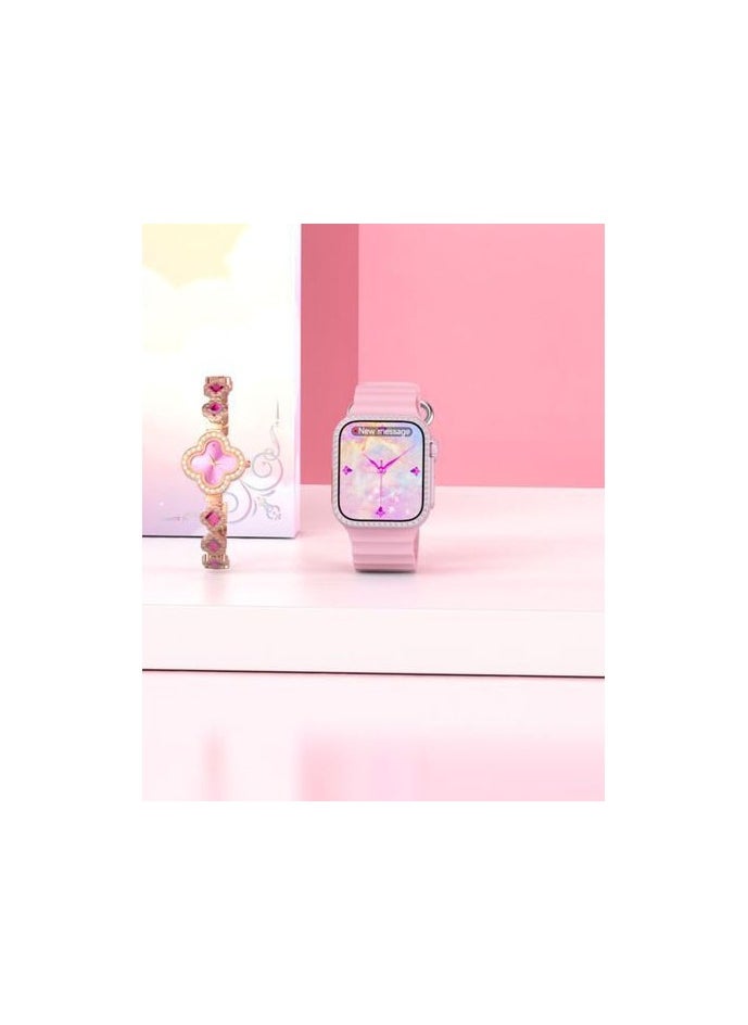 modio - Modio MC82 Ultra Mini 36mm Micro Curved Display Ladies Smart Watch With Quartz Analog Watch Gemstone Bracelete and 3 Pair Straps Pink - Image 1