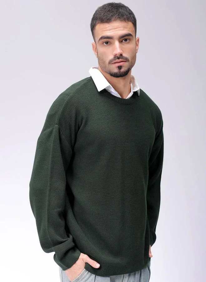 The Indian Garage Co Men Oversized Solid Crew Neck Sweater