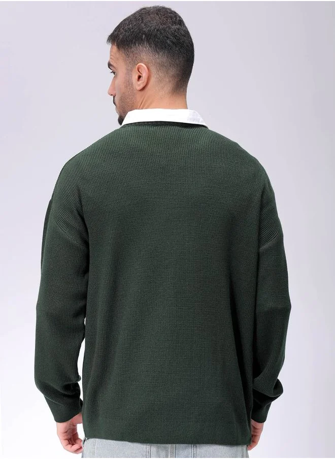 The Indian Garage Co Men Oversized Solid Crew Neck Sweater