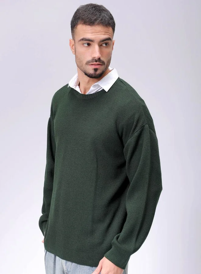 The Indian Garage Co Men Oversized Solid Crew Neck Sweater