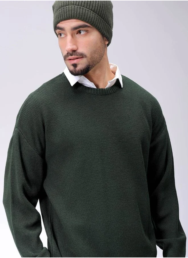 The Indian Garage Co Men Oversized Solid Crew Neck Sweater