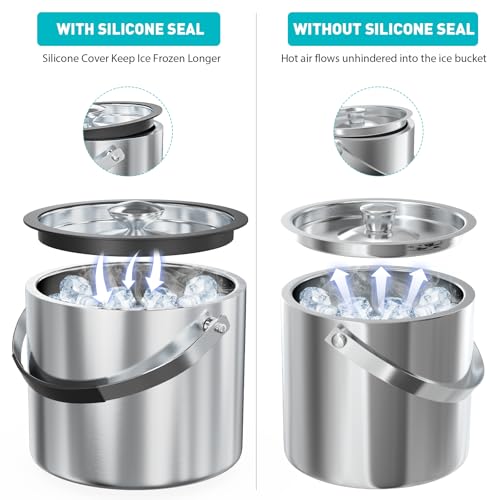 Five Home 3.2L Double Wall Stainless Steel Ice Bucket with Lid,Scoop, Updated Insulated Ice Bucket for Cocktail Bar and Parties - Image 4