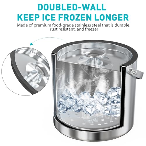 Five Home 3.2L Double Wall Stainless Steel Ice Bucket with Lid,Scoop, Updated Insulated Ice Bucket for Cocktail Bar and Parties - Image 3