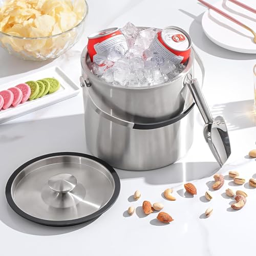 Five Home 3.2L Double Wall Stainless Steel Ice Bucket with Lid,Scoop, Updated Insulated Ice Bucket for Cocktail Bar and Parties - Image 5