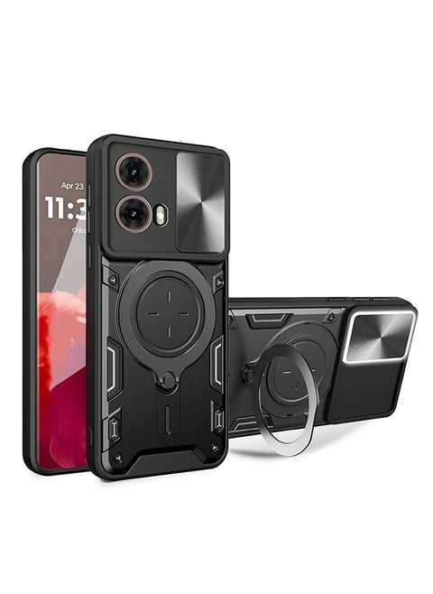 Case For Motorola G85 5G with Slide Camera Cover and Stand Kickstand Magnetic Ring, High Quality Shockproof Protective Cover, Anti-Fall Drop Protection, Shockproof Case, Black