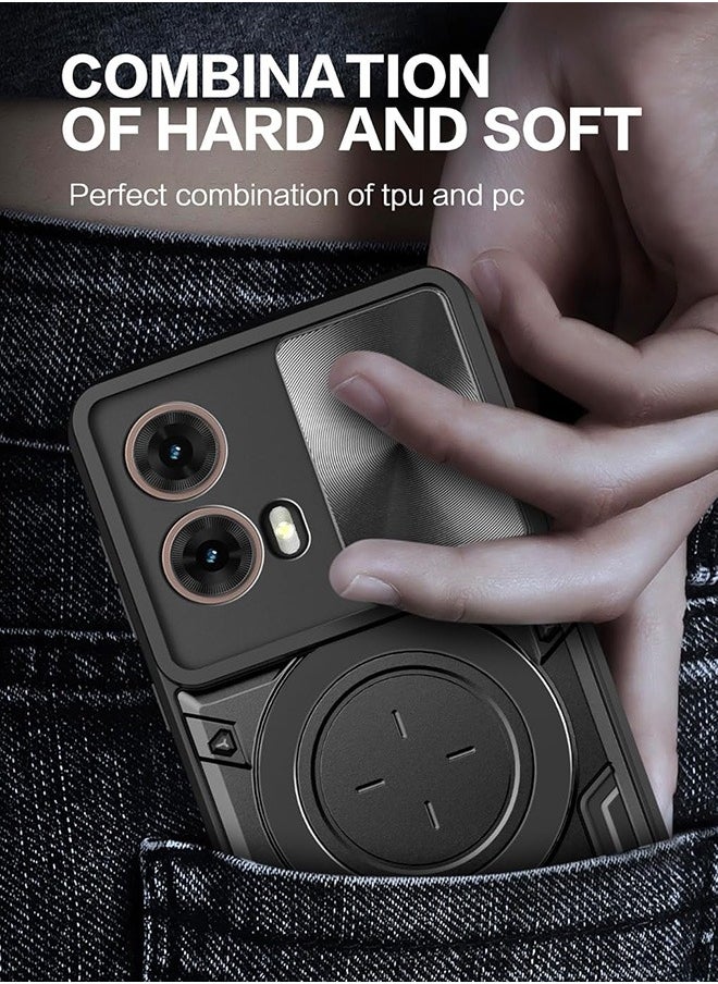 Case For Motorola G85 5G with Slide Camera Cover and Stand Kickstand Magnetic Ring, High Quality Shockproof Protective Cover, Anti-Fall Drop Protection, Shockproof Case, Black