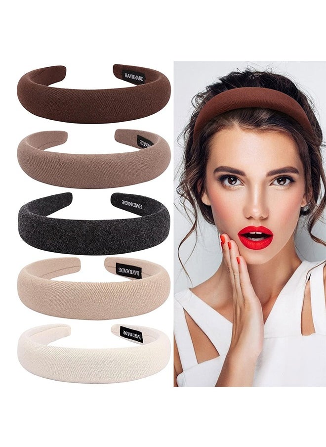 Ant 5Pcs Pure Color Width Headbands for Women, Sponge Girls Hairbands, Fashion Hair Head Bands, Maillard Solid Color Wide Turban Headbands Diademas, for Women Girls  - Image 1