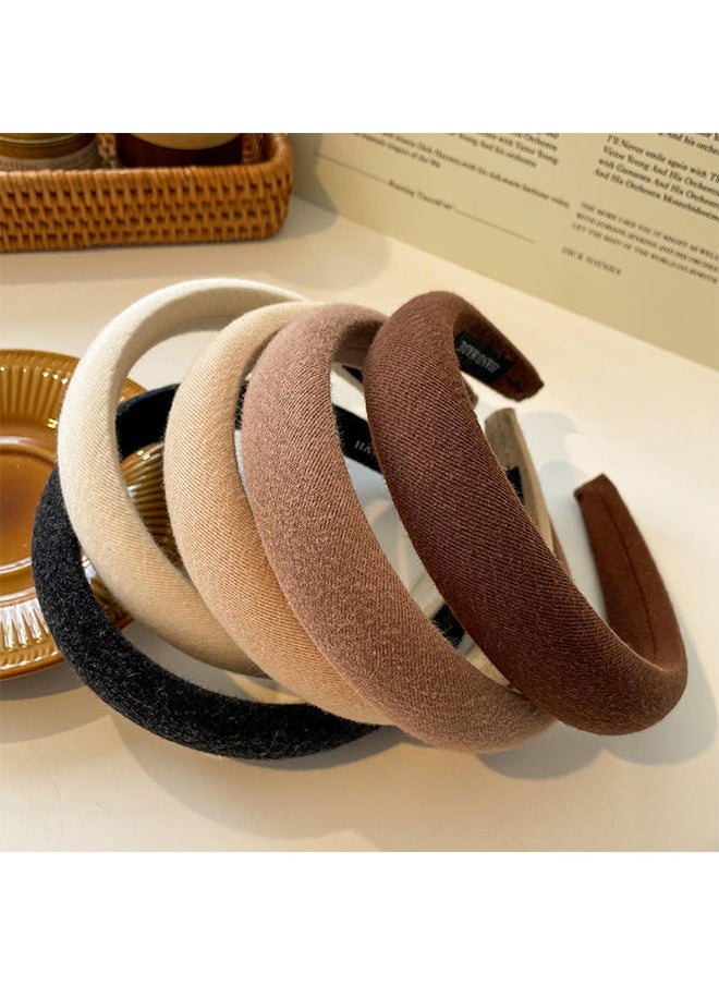 Ant 5Pcs Pure Color Width Headbands for Women, Sponge Girls Hairbands, Fashion Hair Head Bands, Maillard Solid Color Wide Turban Headbands Diademas, for Women Girls  - Image 5
