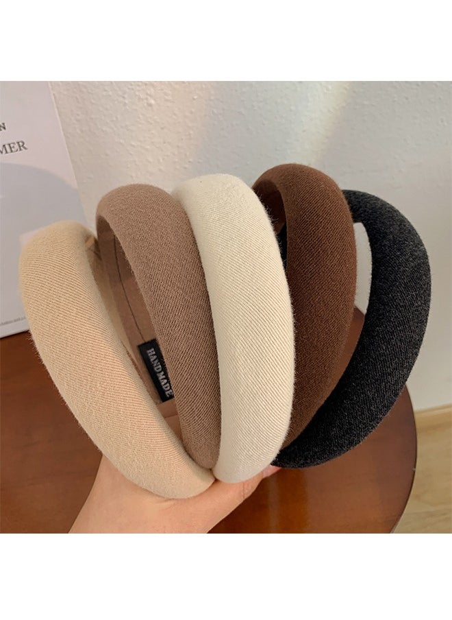 Ant 5Pcs Pure Color Width Headbands for Women, Sponge Girls Hairbands, Fashion Hair Head Bands, Maillard Solid Color Wide Turban Headbands Diademas, for Women Girls  - Image 4