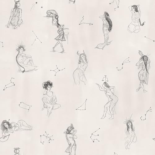 Mr. Kate RoomMates Luna Zodiac Cream and Graphite Toile Peel and Stick Wallpaper, RMK12768PLW - Image 1