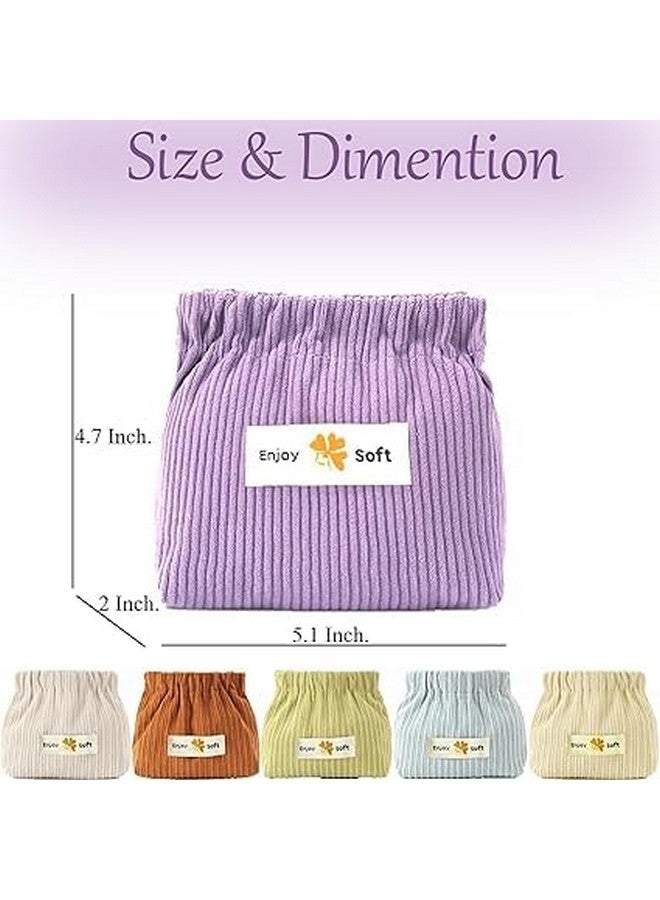 BIRZAR 2 Pcs Small Pouches for Women Girls, Aesthetic Lipstick Bag, Cute Mini Cosmetic Bag, Daily Travel Organizer, Corduroy Fabric Coin Pouch, Squeeze-Open (2, Coffee + Lime Yellow) - Image 2