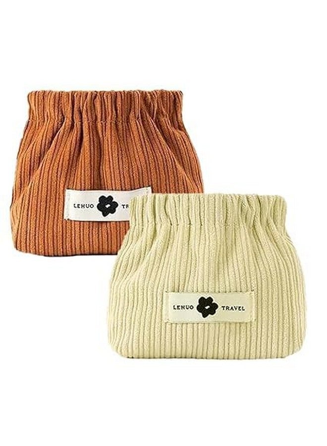 BIRZAR 2 Pcs Small Pouches for Women Girls, Aesthetic Lipstick Bag, Cute Mini Cosmetic Bag, Daily Travel Organizer, Corduroy Fabric Coin Pouch, Squeeze-Open (2, Coffee + Lime Yellow) - Image 1
