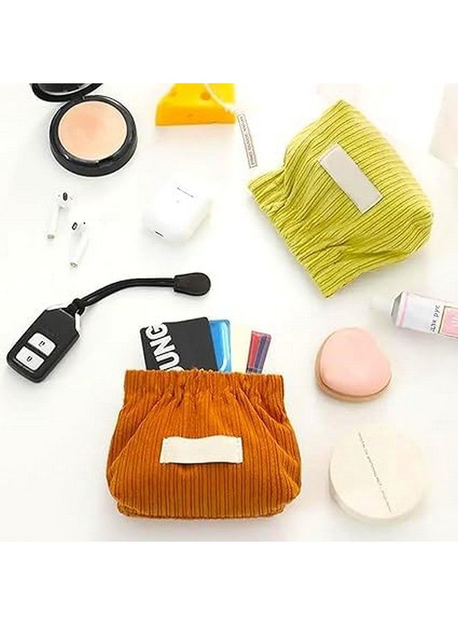 BIRZAR 2 Pcs Small Pouches for Women Girls, Aesthetic Lipstick Bag, Cute Mini Cosmetic Bag, Daily Travel Organizer, Corduroy Fabric Coin Pouch, Squeeze-Open (2, Coffee + Lime Yellow) - Image 4