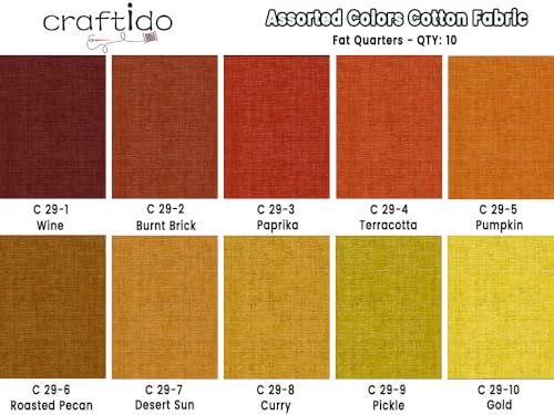Craftido - 11 Options Solids with Tweed Tonals - Assorted Color Cotton Quilting Fabric Bundles 10pcs Fat Quarters 18"x21" - Medium Weight 5.2oz - for Quilting, Sewing and Crafts - Autumn Hues - Image 4