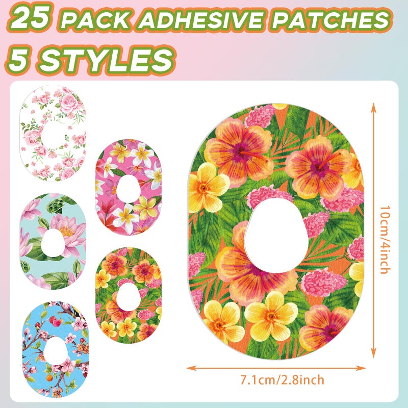 Panelee 25 Pcs Adhesive Patch Compatible with Dexcom Sweatproof Colorful Floral Variety Pre Cut Adhesive Tape, Glucose Monitor Protection (G7) - Image 2