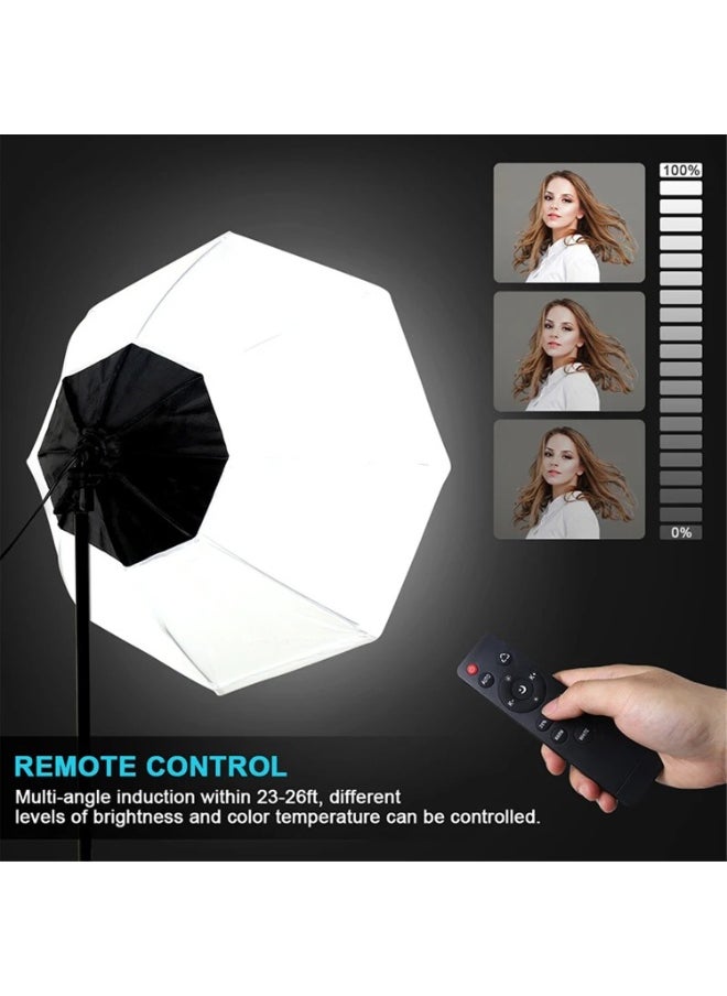 FlashHawk - Softbox Photography Lighting Kit with 380W 3 Colors Remote LED Bulbs,SoftBoxes and Carry Bag for Video Recording, Portraits Shooting - Image 1