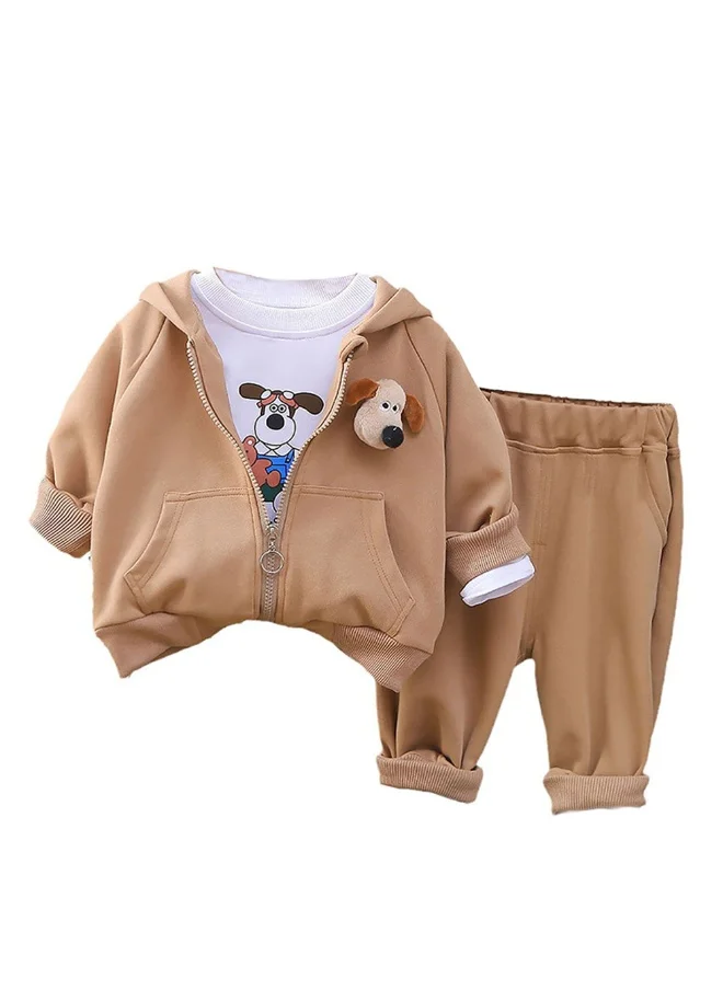 LITTLE SURPRISE BOX Box Brown Dog Broach 3 Pcs Track Suit Set For Toddlers And Kids-2-3Y