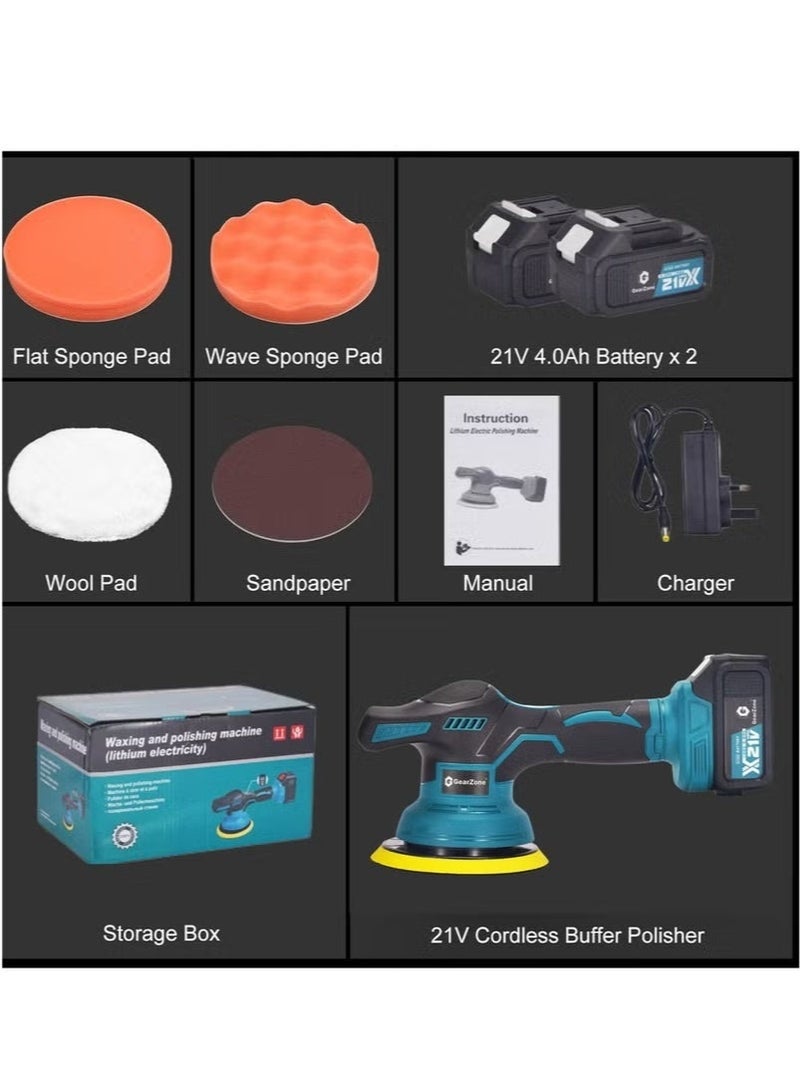 والالا جهاز تلميع السيارات اللاسلكي، طقم تلميع السيارات مع بطاريتين 21 فولت × 4.0 أمبير/ساعة، تلميع مداري لامركزي مع 8 سرعات متغيرة حتى 6000 دورة في الدقيقة، لتنظيف السيارة/إزالة الخدوش - أزرق - Image 3