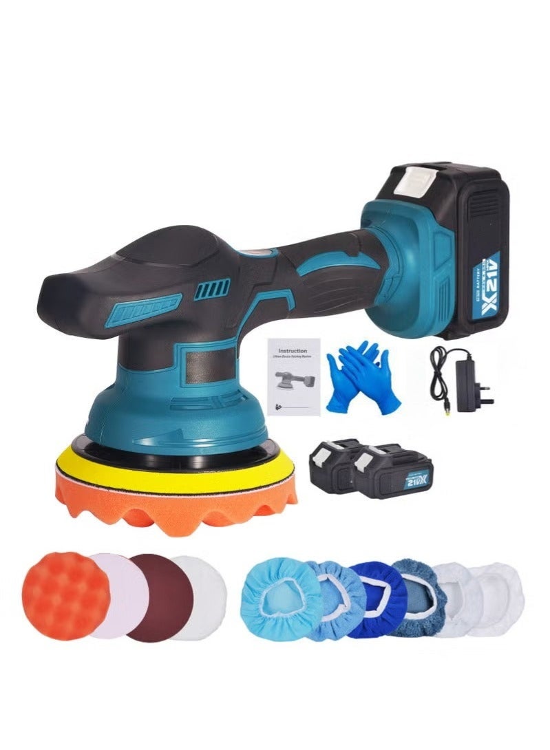 والالا جهاز تلميع السيارات اللاسلكي، طقم تلميع السيارات مع بطاريتين 21 فولت × 4.0 أمبير/ساعة، تلميع مداري لامركزي مع 8 سرعات متغيرة حتى 6000 دورة في الدقيقة، لتنظيف السيارة/إزالة الخدوش - أزرق - Image 1