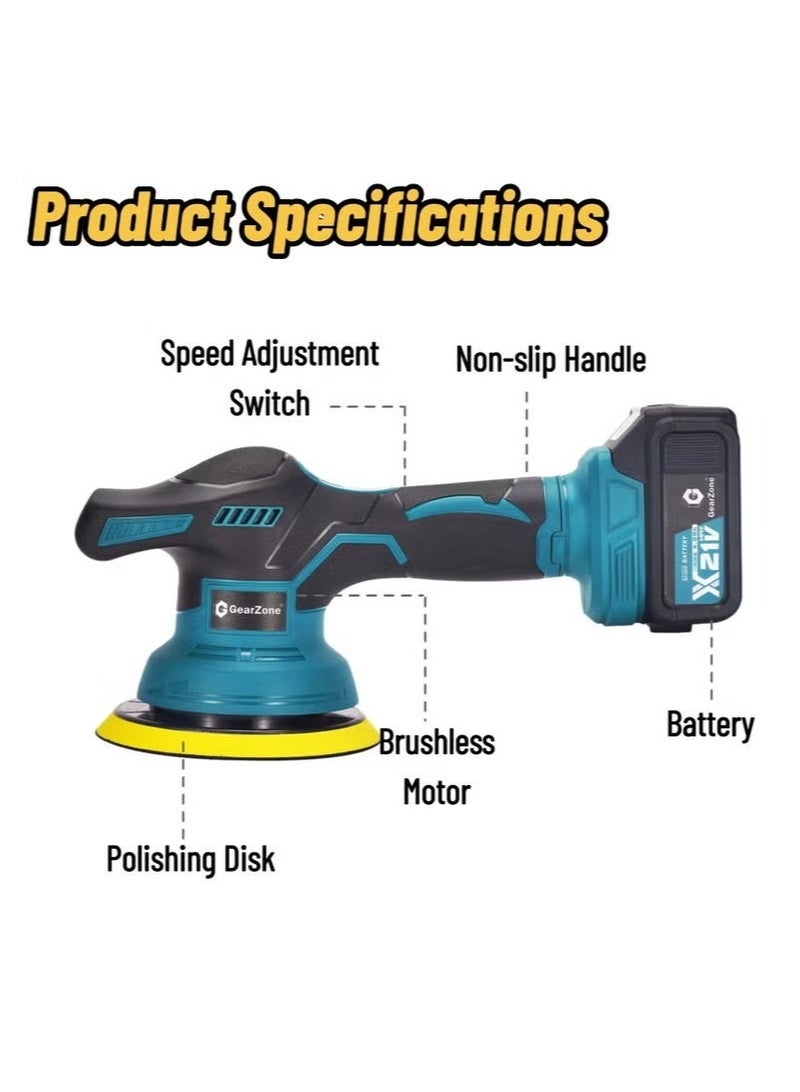 والالا جهاز تلميع السيارات اللاسلكي، طقم تلميع السيارات مع بطاريتين 21 فولت × 4.0 أمبير/ساعة، تلميع مداري لامركزي مع 8 سرعات متغيرة حتى 6000 دورة في الدقيقة، لتنظيف السيارة/إزالة الخدوش - أزرق - Image 2
