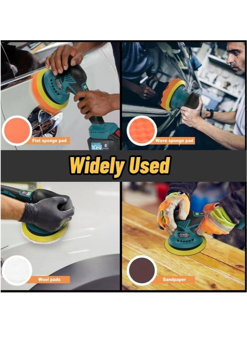 والالا جهاز تلميع السيارات اللاسلكي، طقم تلميع السيارات مع بطاريتين 21 فولت × 4.0 أمبير/ساعة، تلميع مداري لامركزي مع 8 سرعات متغيرة حتى 6000 دورة في الدقيقة، لتنظيف السيارة/إزالة الخدوش - أزرق - Image 4