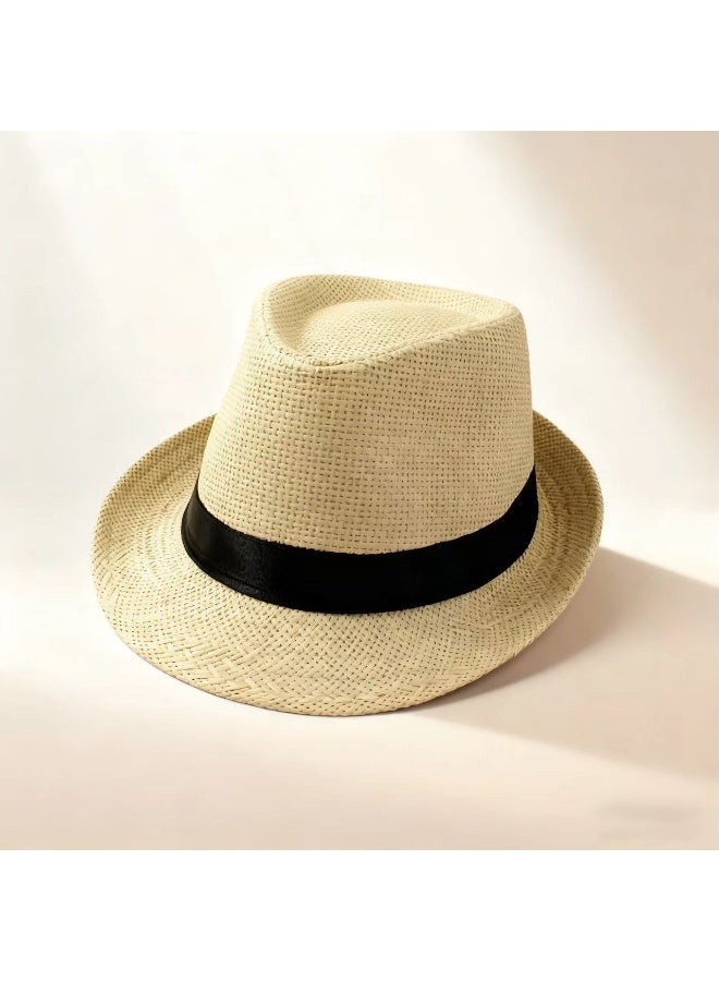 Gecomo Unisex Stylish Straw Cloche Hat / Straw Hat - Breathable All-Season Sun Hat, Fedora with Black Satin Ribbon, Suitable for Beach/Outdoor/Party - Image 1