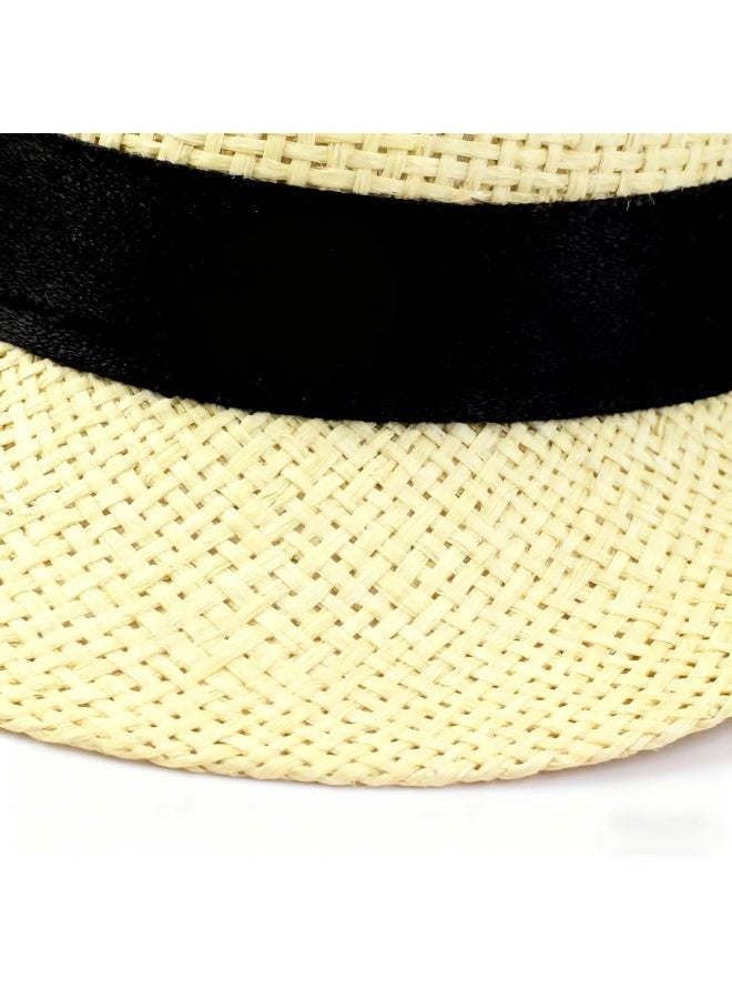 Gecomo Unisex Stylish Straw Cloche Hat / Straw Hat - Breathable All-Season Sun Hat, Fedora with Black Satin Ribbon, Suitable for Beach/Outdoor/Party - Image 5