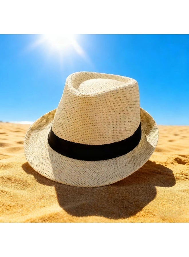 Gecomo Unisex Stylish Straw Cloche Hat / Straw Hat - Breathable All-Season Sun Hat, Fedora with Black Satin Ribbon, Suitable for Beach/Outdoor/Party - Image 4