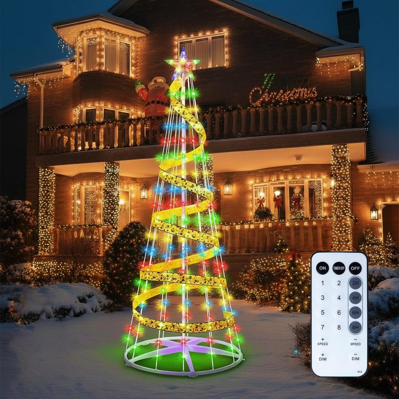 Adamonda 6ft 192 LED Multicolor Indoor Outdoor led Christmas Tree with Remote and Ribbon,8 Modes Lightshow Dimmable Artificial Christmas Cone Tree for Yard,Light Up Christmas Decorations for Indoor Outdoor - Image 3