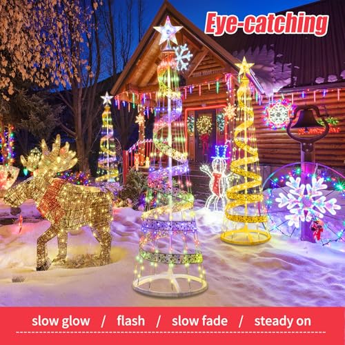 Adamonda 6ft 192 LED Multicolor Indoor Outdoor led Christmas Tree with Remote and Ribbon,8 Modes Lightshow Dimmable Artificial Christmas Cone Tree for Yard,Light Up Christmas Decorations for Indoor Outdoor - Image 4