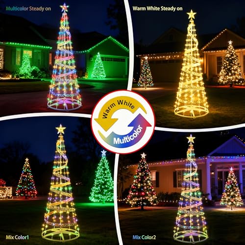Adamonda 6ft 192 LED Multicolor Indoor Outdoor led Christmas Tree with Remote and Ribbon,8 Modes Lightshow Dimmable Artificial Christmas Cone Tree for Yard,Light Up Christmas Decorations for Indoor Outdoor - Image 5