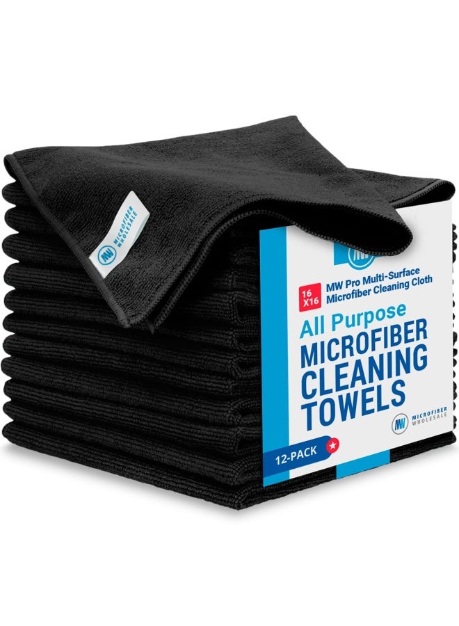 Generic Microfiber Wholesale Buff Pro Multi Surface Microfiber Towel 12 Pack Premium Cleaning Cloth Clean Dust Polish Absorb Large 16 X16 Black  - Image 1