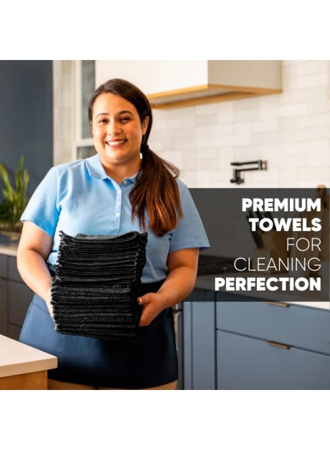 Generic Microfiber Wholesale Buff Pro Multi Surface Microfiber Towel 12 Pack Premium Cleaning Cloth Clean Dust Polish Absorb Large 16 X16 Black  - Image 3