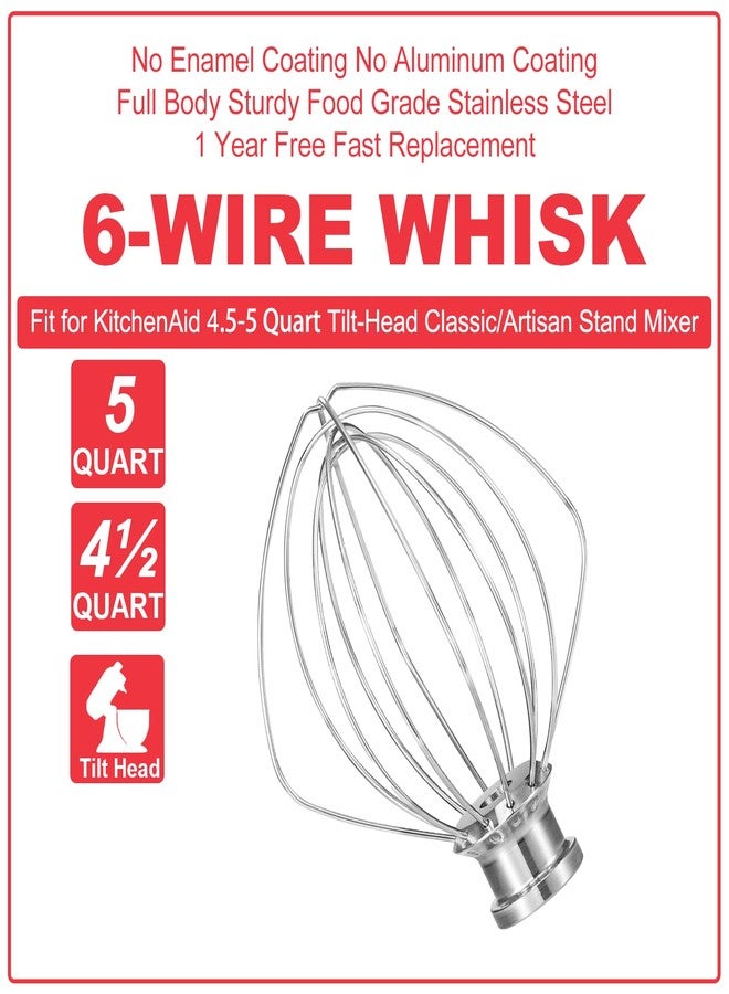 Wiselet K45WW Stainless Steel Wire Whip for KitchenAid Artisan Series Tilt-Head Mixer 5 Quart Bowl, 6 Wire Whisk Fits for Artisan Mixer, Heavy Duty, Dishwasher Safe, Balloon Whisk - Image 3